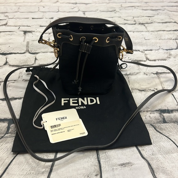 Fendi Black Mon Trésor Mini Leather-trimmed Canvas Bucket Bag - Picture 4 of 16
